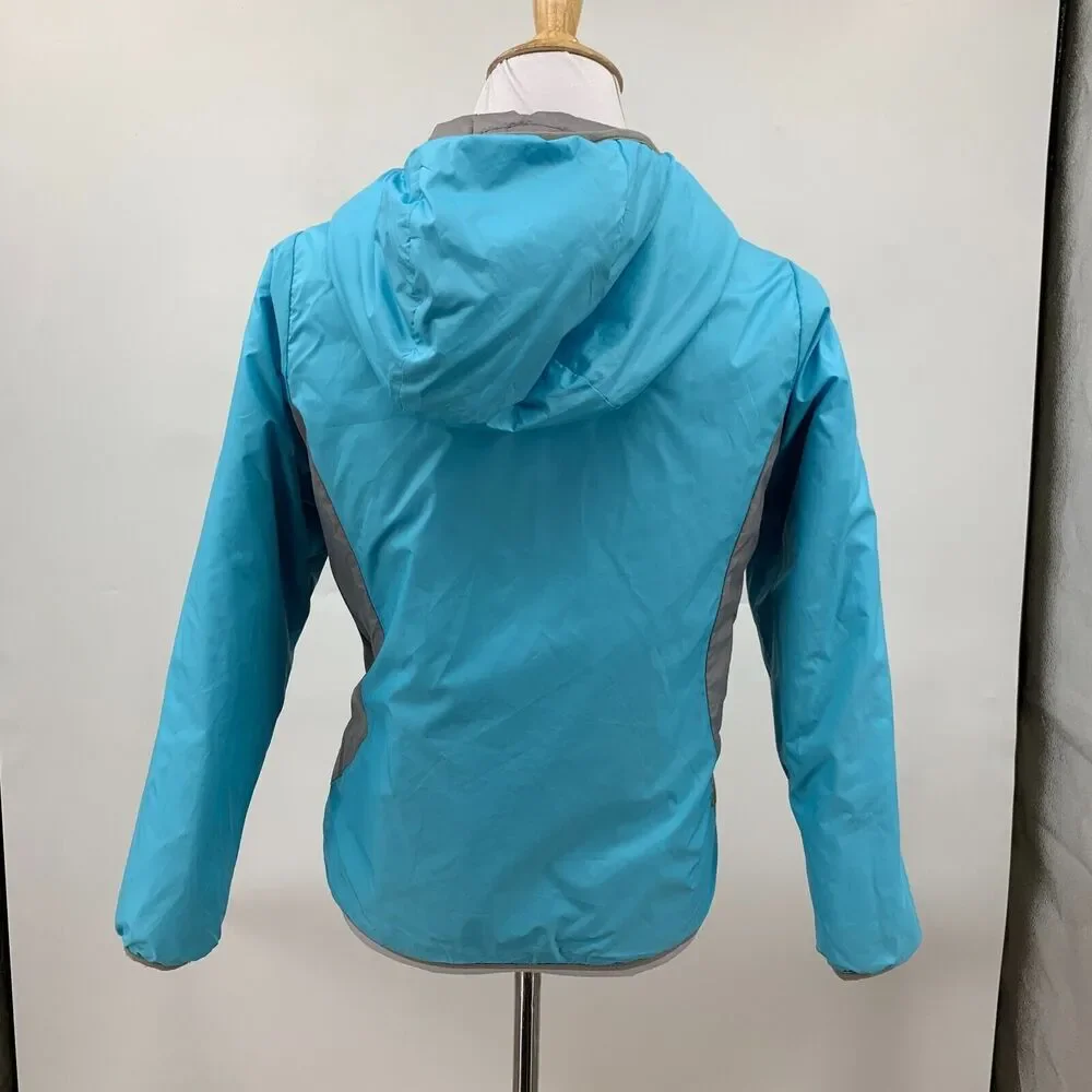 The North Face Reversible Jacket Girls Youth M Medium Aqua Grey Quilted Filled